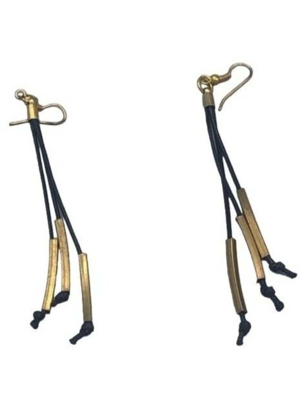 vintage dangle black gold hook multi strain earrings beads costume jewelry READ